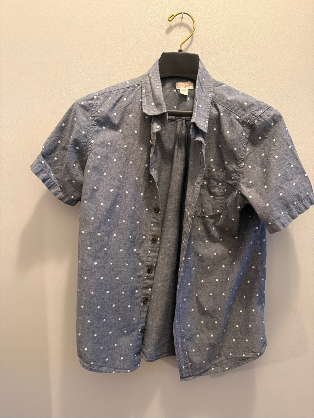 Cat & Jack Navy Button-Down Short Sleeve Shirt with White Star Pattern